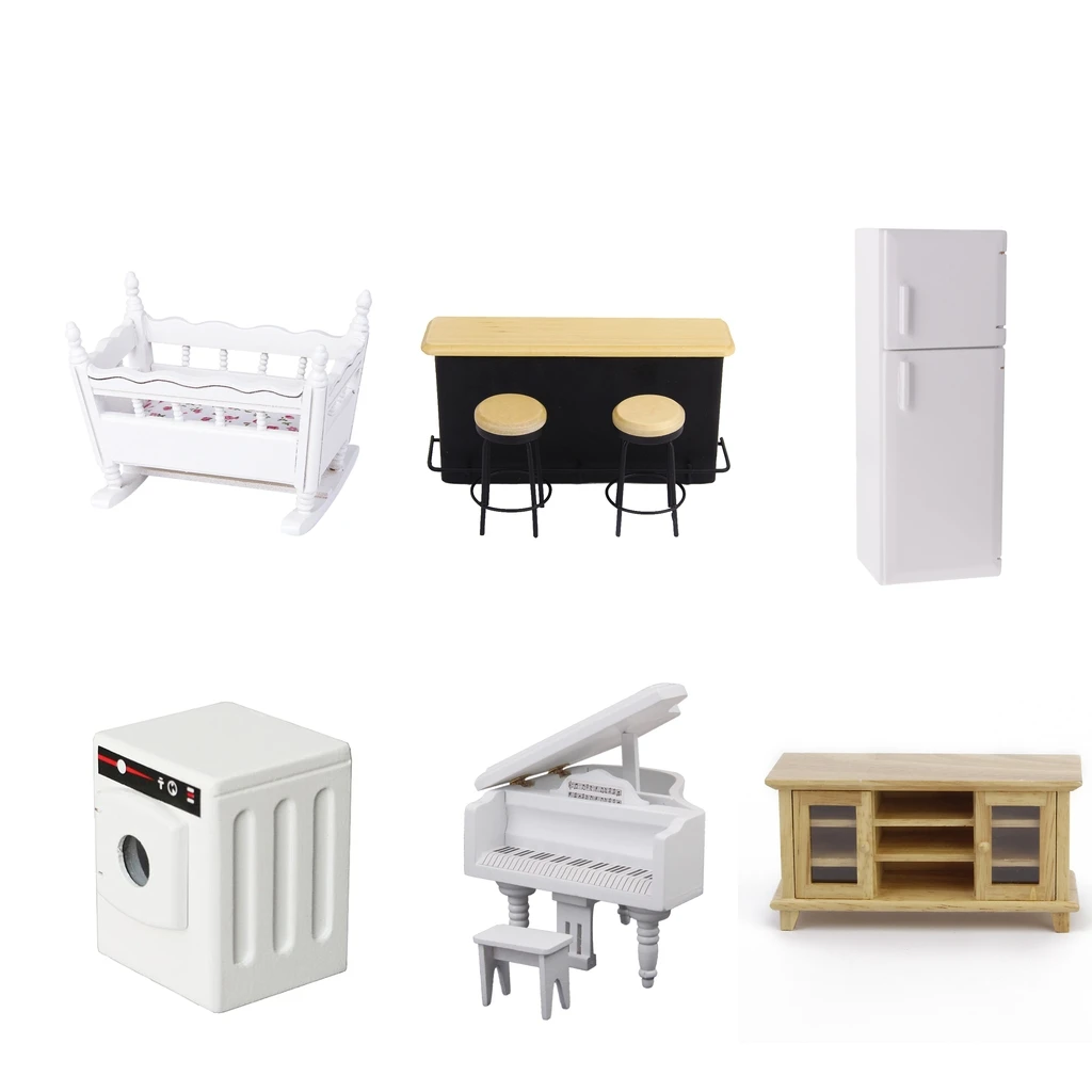 1/12 Dolls House Miniature Kitchen Furniture Cabinet Cooking Bench Fridge Model