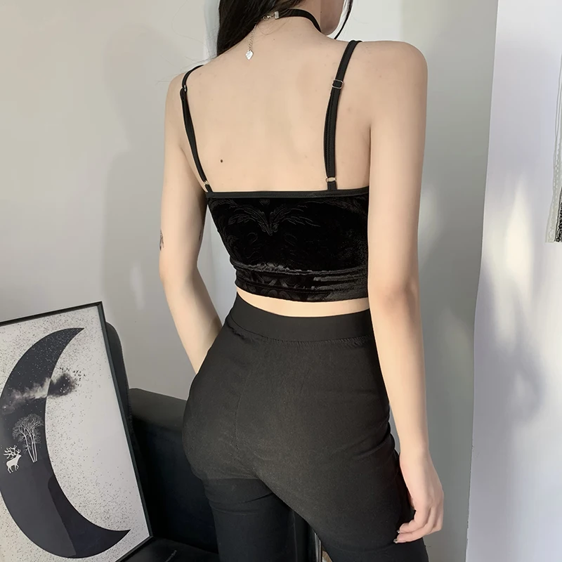 Women Casual Sexy Camisole Black Floral Lace Hem V-neck Sleeveless Camis Gothic Crop Tops Ladies Tank Tops Skinny Clubwear