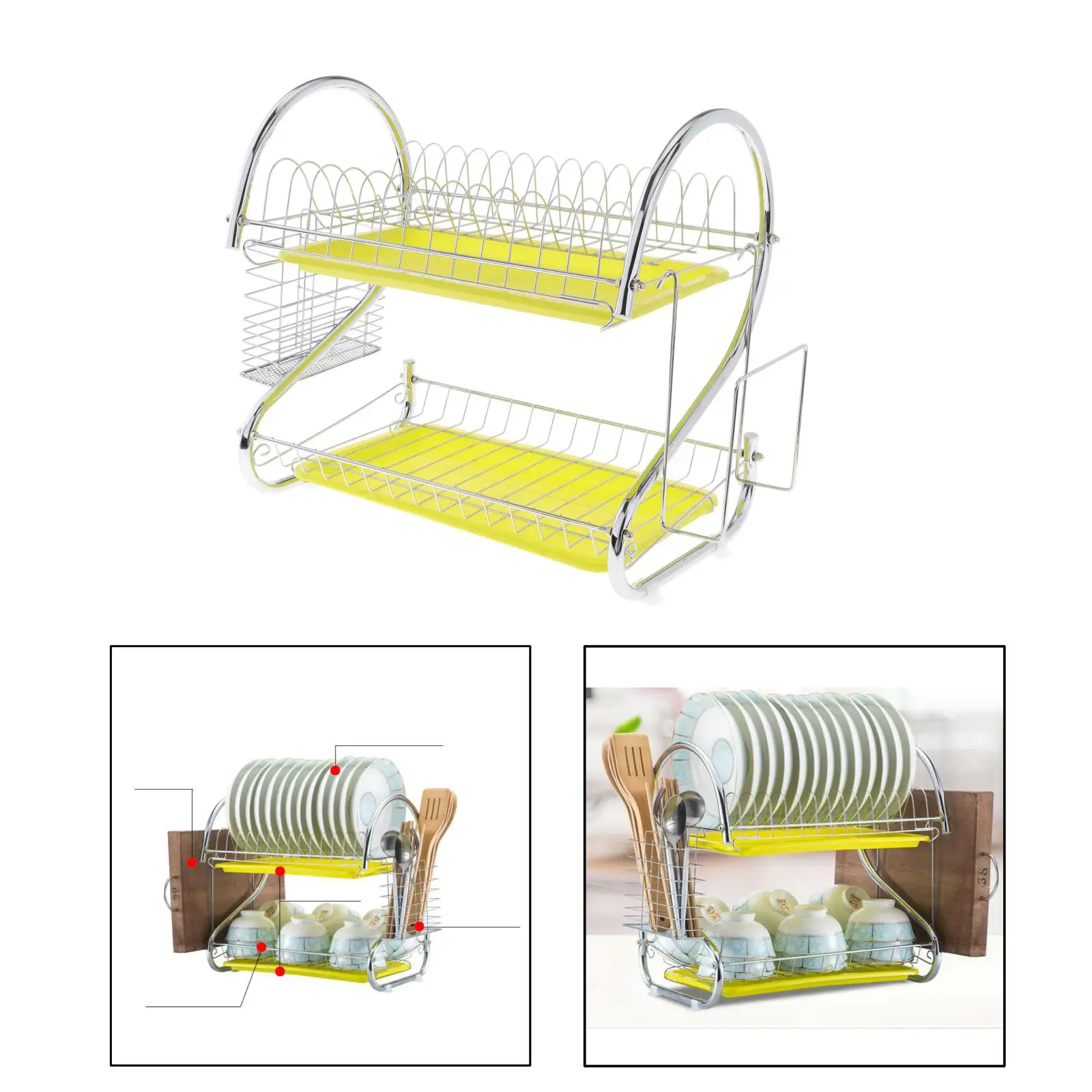 2-Tier Dish Drying Rack with Drainboard Drainer Kitchen Countertop Utensil Organizer Storage for Home