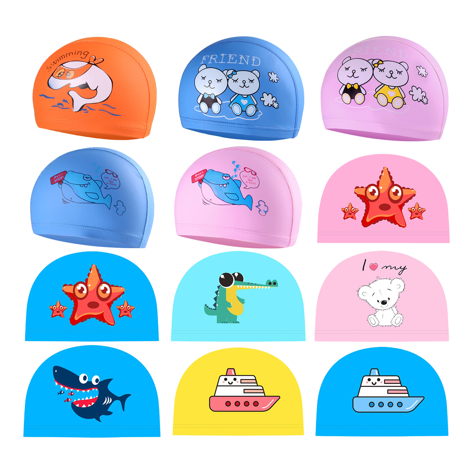 Kids Swim Caps Durable PU Child Swimming Hat 3D Fit Design Age 2-12 Boys Girls Comfortable Fit Children Swimming 