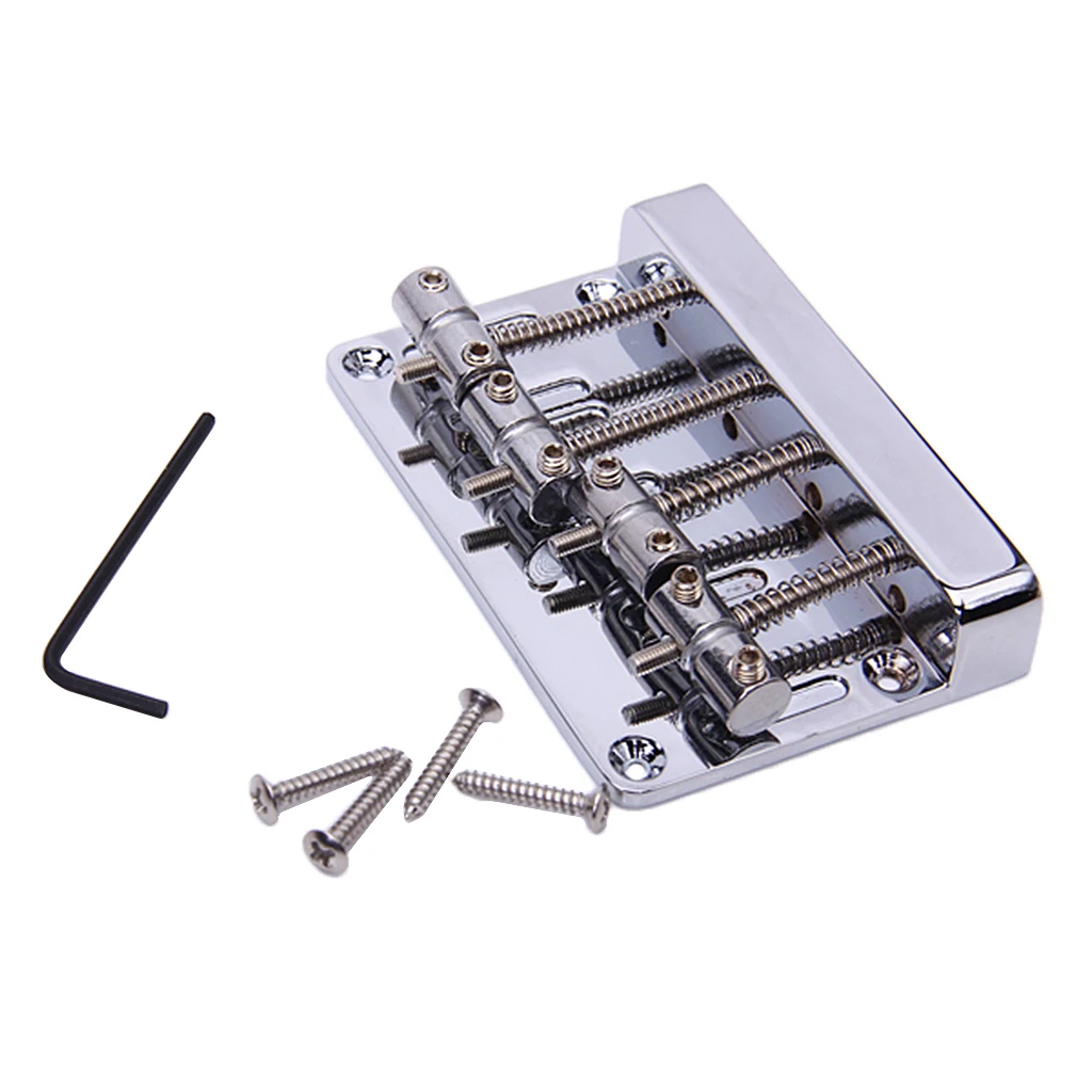 4-String Bass Guitar Bridge, Mounting Screws and Hex Wrench Included--Silver