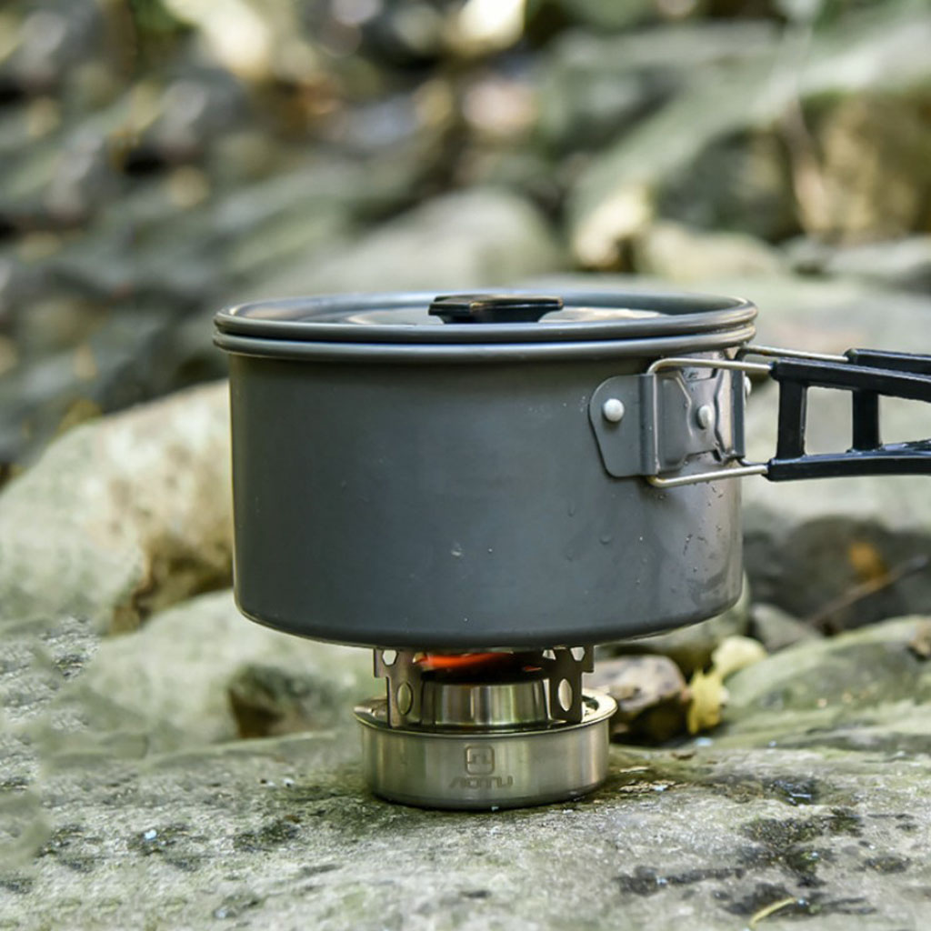 Mini Liquid Alcohol Burner Stove Stainless Steel Camping Hiking Cooking Stoves With Cross Stand Rack Outdoor Utensils Cookware