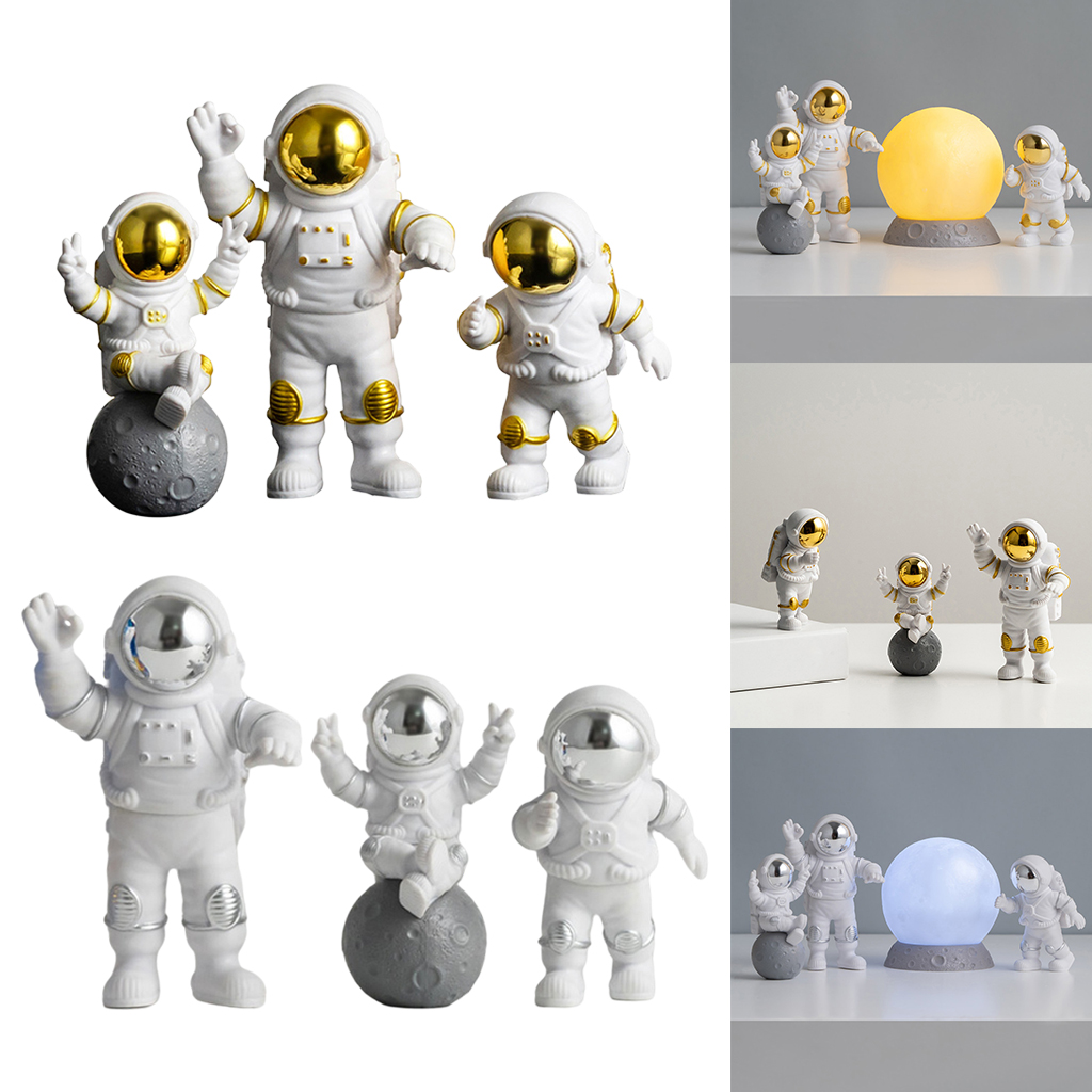 3pcs Astronaut Figurine, PVC Spaceman Statue Decor Model Ornament Car Home Office Interior Figure Party Cake Topper