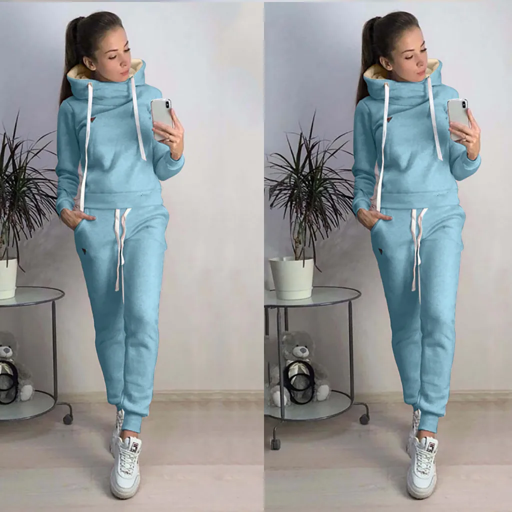 womens pant suit set Women's Autumn and Winter Fleece Fashion Pullover Hoodie Stretch Waist Jogging Pants Leather Badge Casual Sports Suit 2021 pant suit for wedding guest