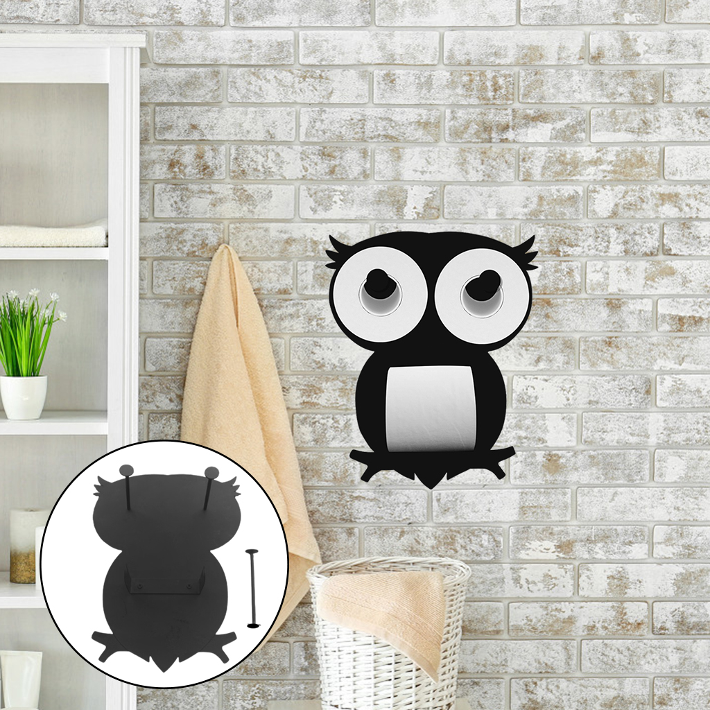 Novelty Black Owl Toilet Paper Holder Wall Mount Tissue Storage Shelf Decor