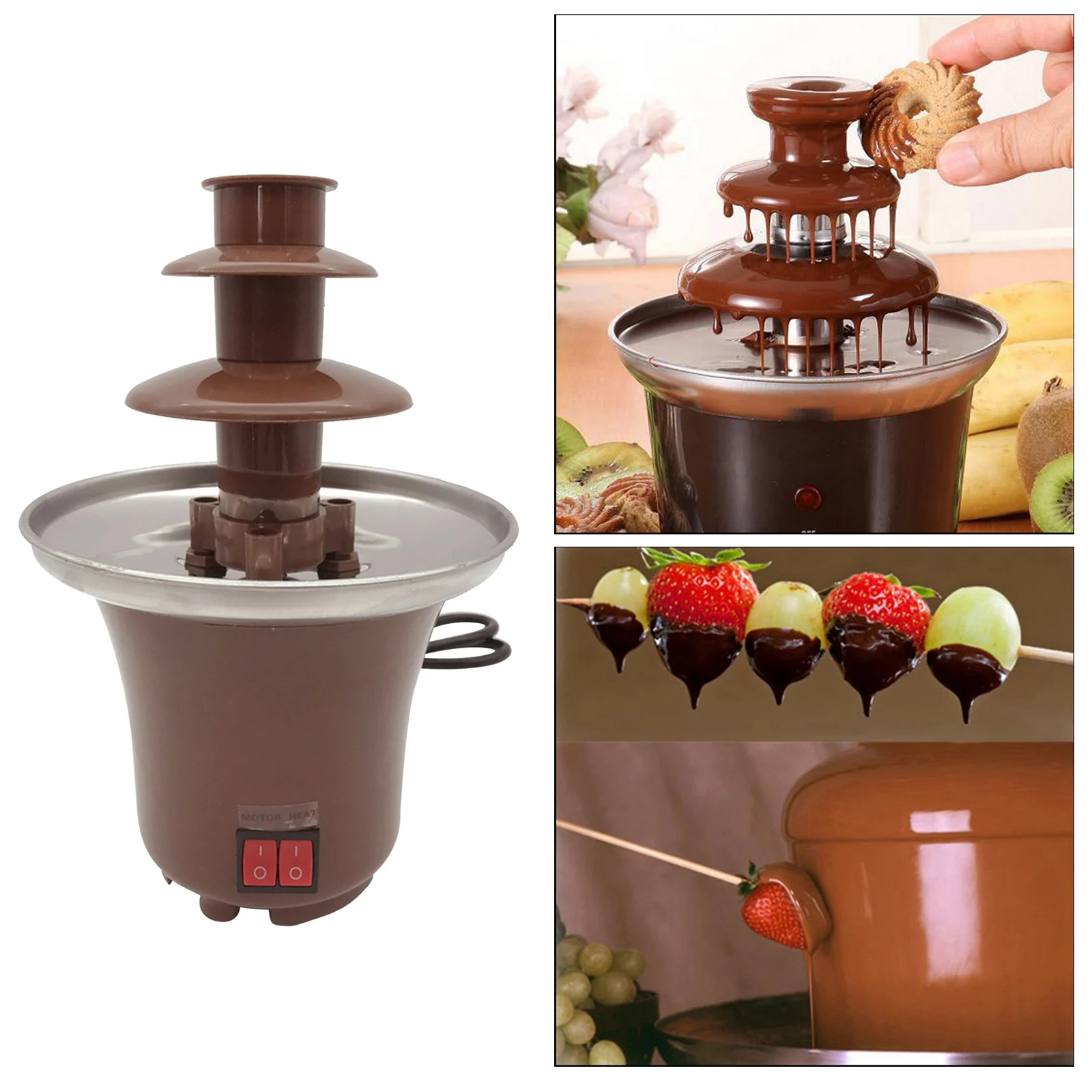 Electirc Chocolate Melt With Heating Fondue Fountain 3 Tier Hotpot for BBQ Sauce Ranch US Plug
