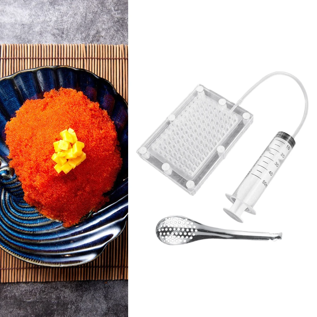 Molecular Caviar Maker Kit Box Spherification Drop Rapid Tool 96 Holes w/ spoon 
