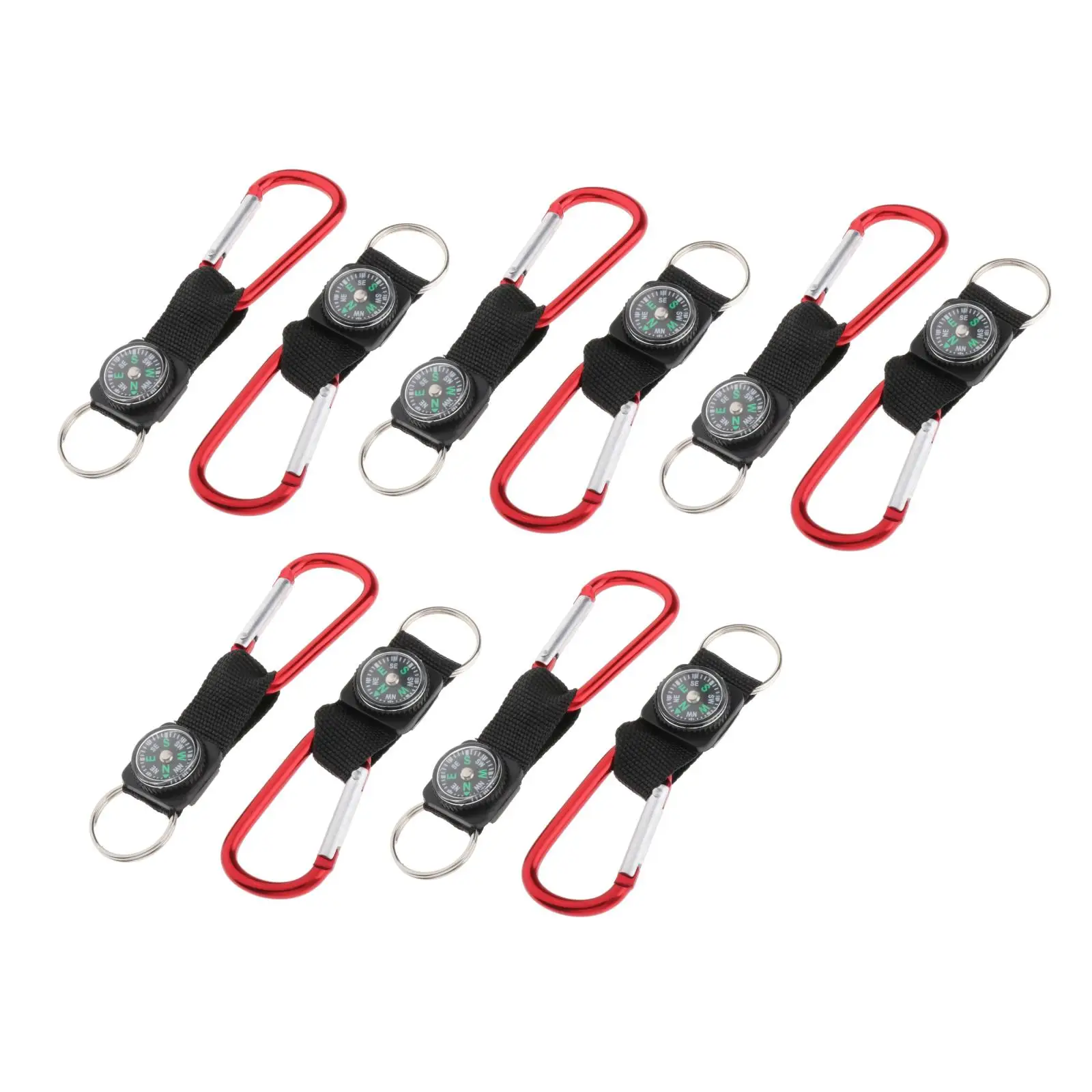 10Pieces Compass Keychain Multifunctional Hiking Metal Carabiner Mini Compass Keyring Outdoor Camping Hanging Ring