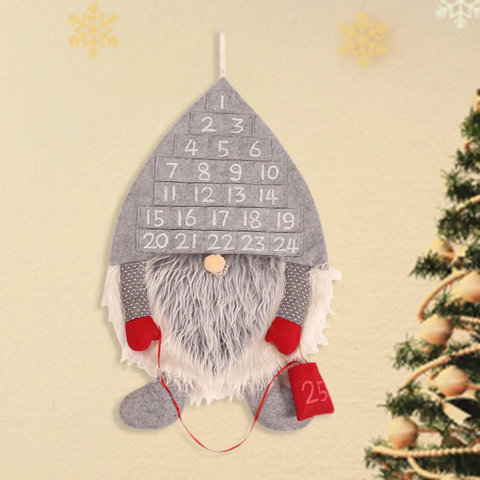 Hanging Christmas Advent Calendar Tree Decor Gnome Non-Woven Xmas Advent Calendar for Rooms Holiday Office Classroom Oranments