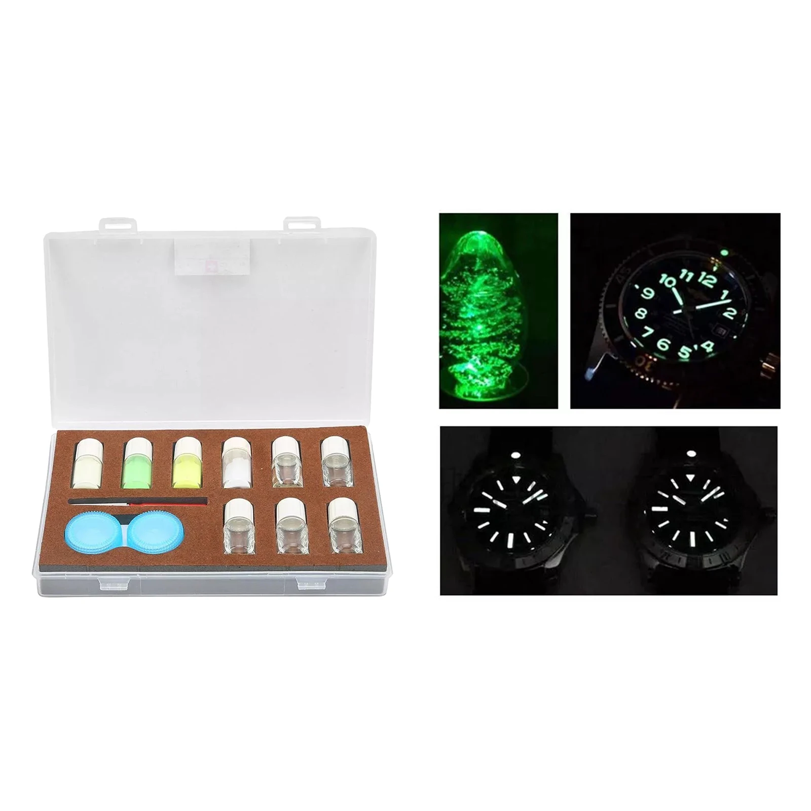 4 Color Watch Luminous Fluorescent Powder Kit 5pcs Mixing Liquid Night Warning