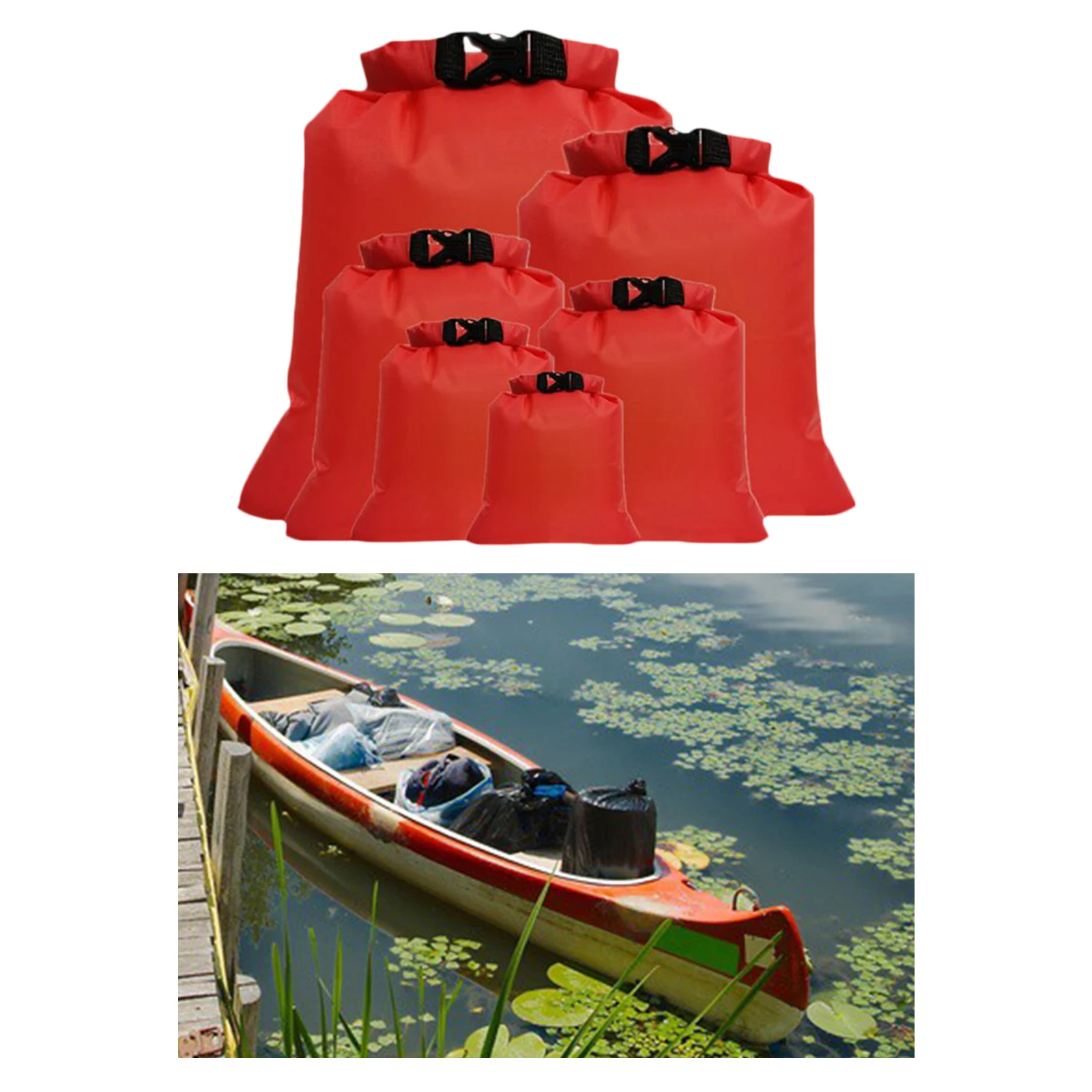6x Waterproof Floating Dry Bag Set Roll Top Dry Sacks for Rafting Outdoor 