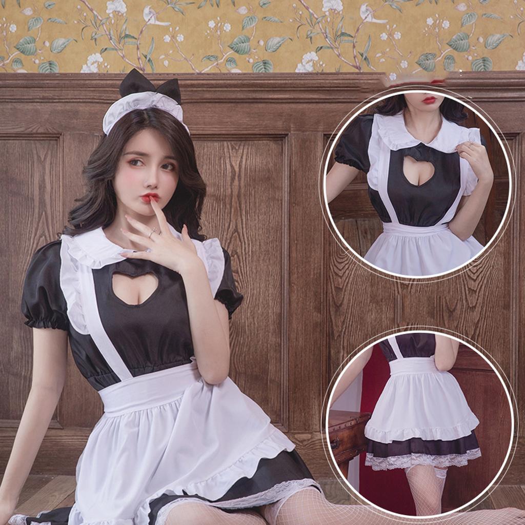 Women Sexy Lingerie French Apron Maid Dress Cosplay Costume Servant Hot Babydoll Dress Uniform Erotic Role Play Exotic