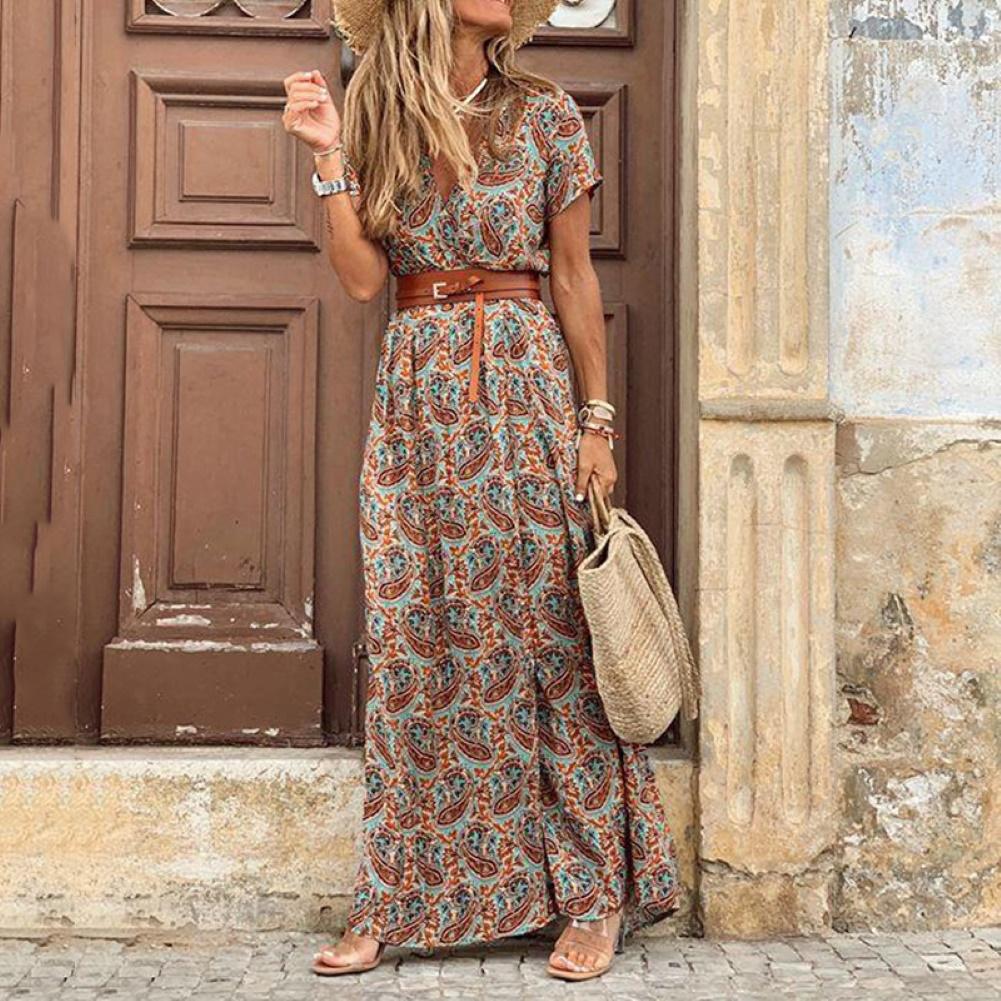 Vestido boho elegante com decote em v