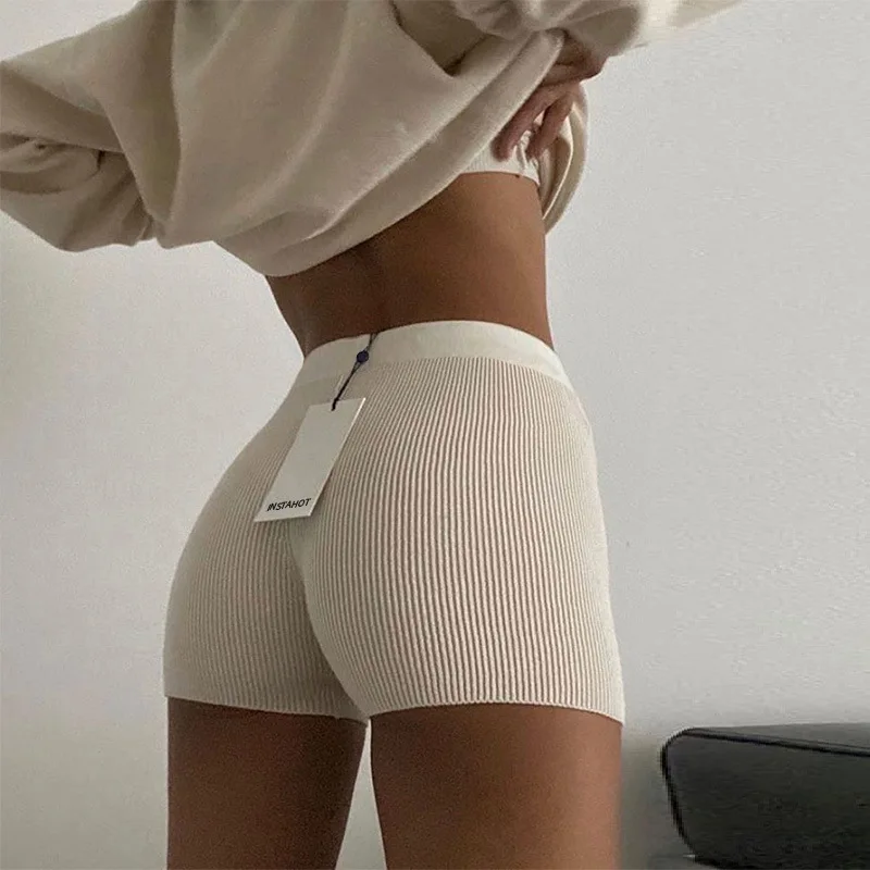 Women's Stretch Safety Short Solid Color Ribbed Knit High Waist Fitness Sports Shorts Cycling Bike Shorts Basic Sweat Pants nike shorts women