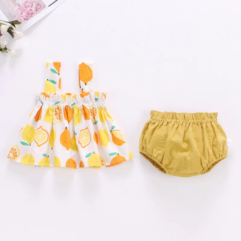 sun baby clothing set Baby Summer Dress Suit Baby Girl Clothes 0-2 Years Infant Toddler Cherry Sling Dress Bread Pants Two-piece Clothing Set KF1138 sun baby clothing set