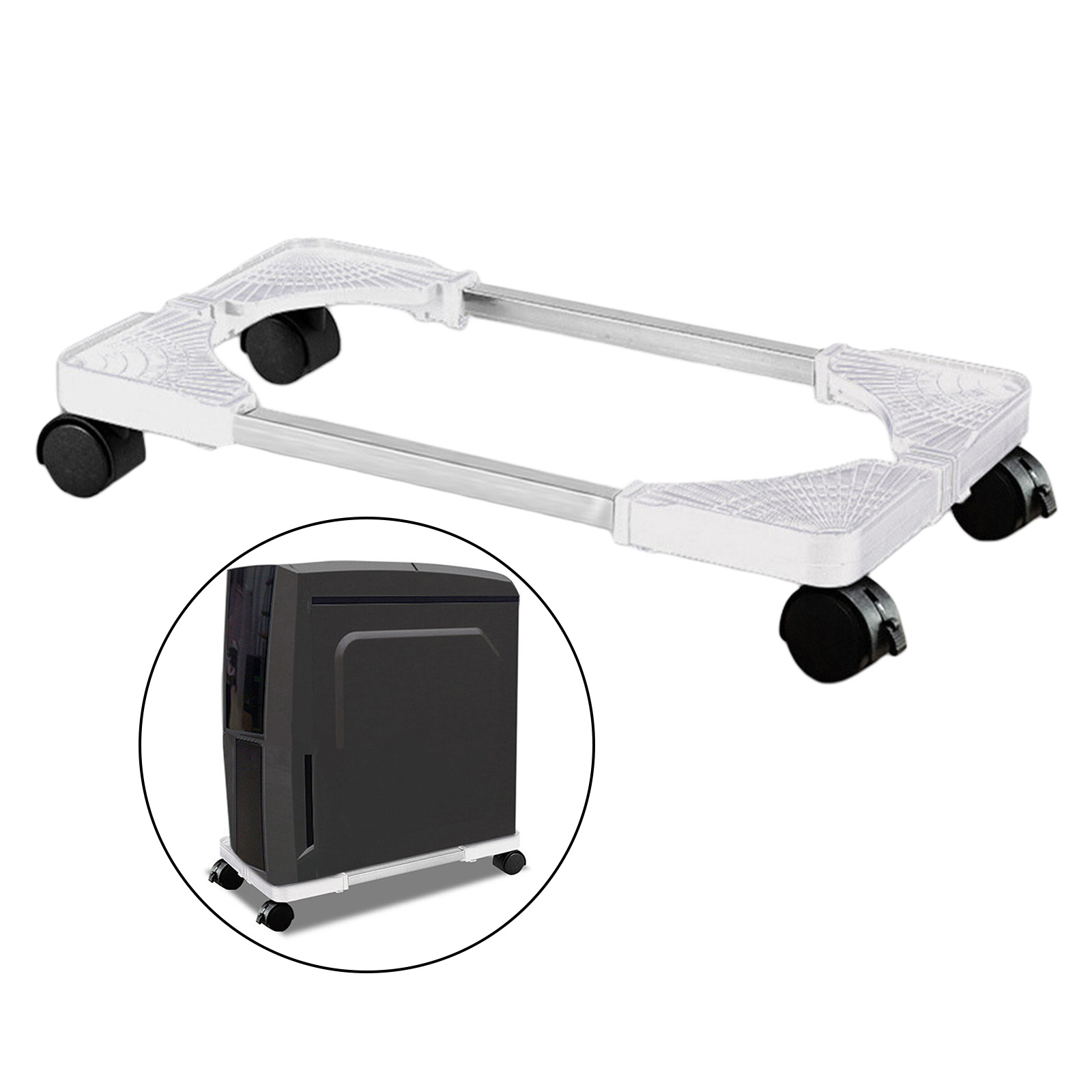 PC Desktop CPU Stand Holder Computer Tower Rolling Wheels Width Adjustable