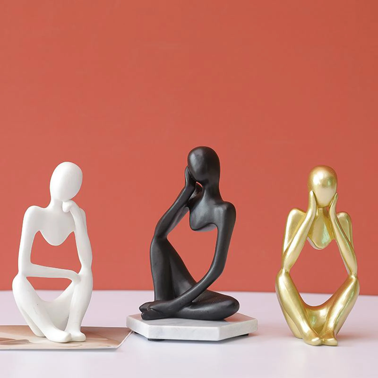 3Pcs Thinker Sculpture Office Bookshelf Figurines Desktop Tabletop Ornament