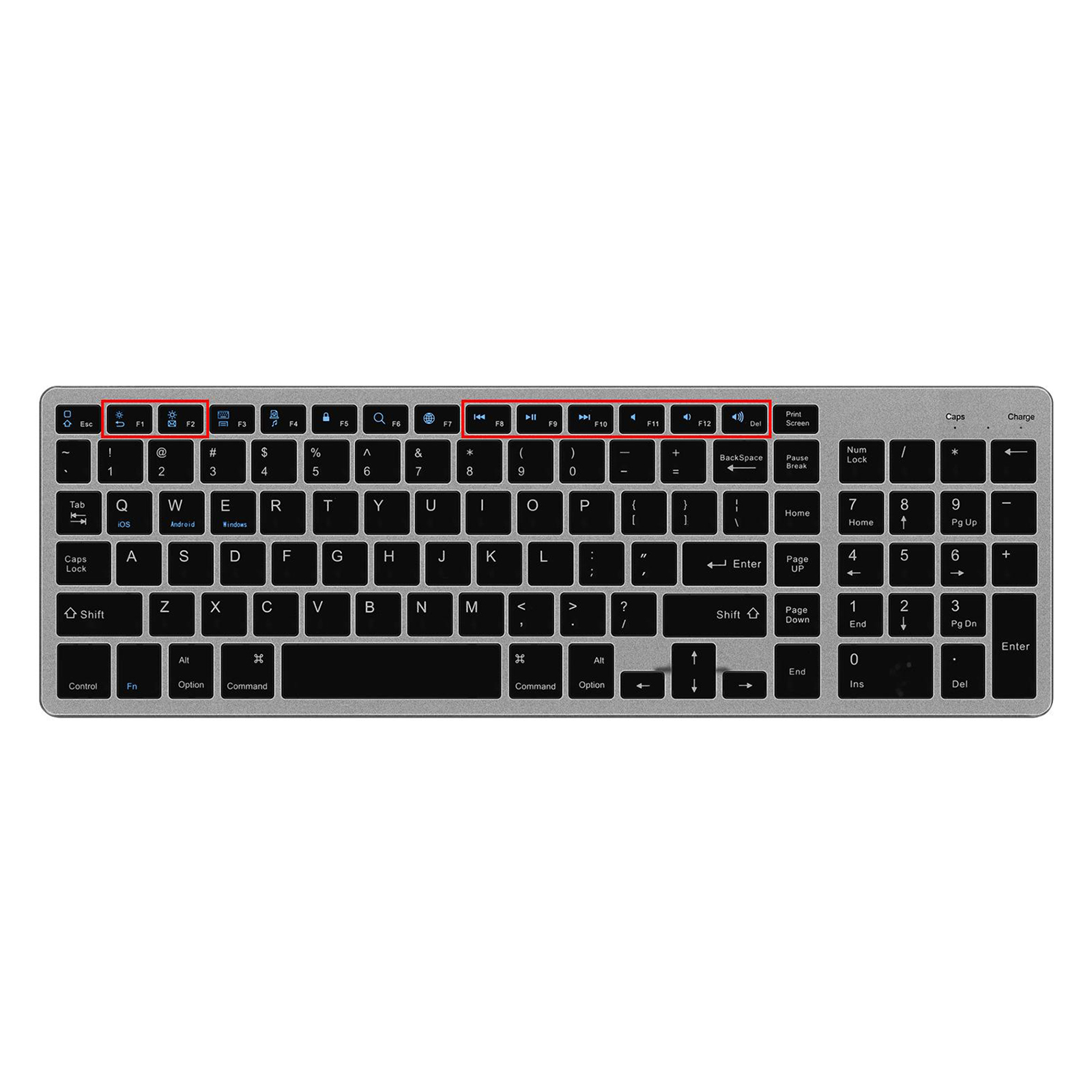 Compact  Wireless Keyboard Slim Flat Quiet 90% Less Noise with Numeric Keypad for Windows iOS Android