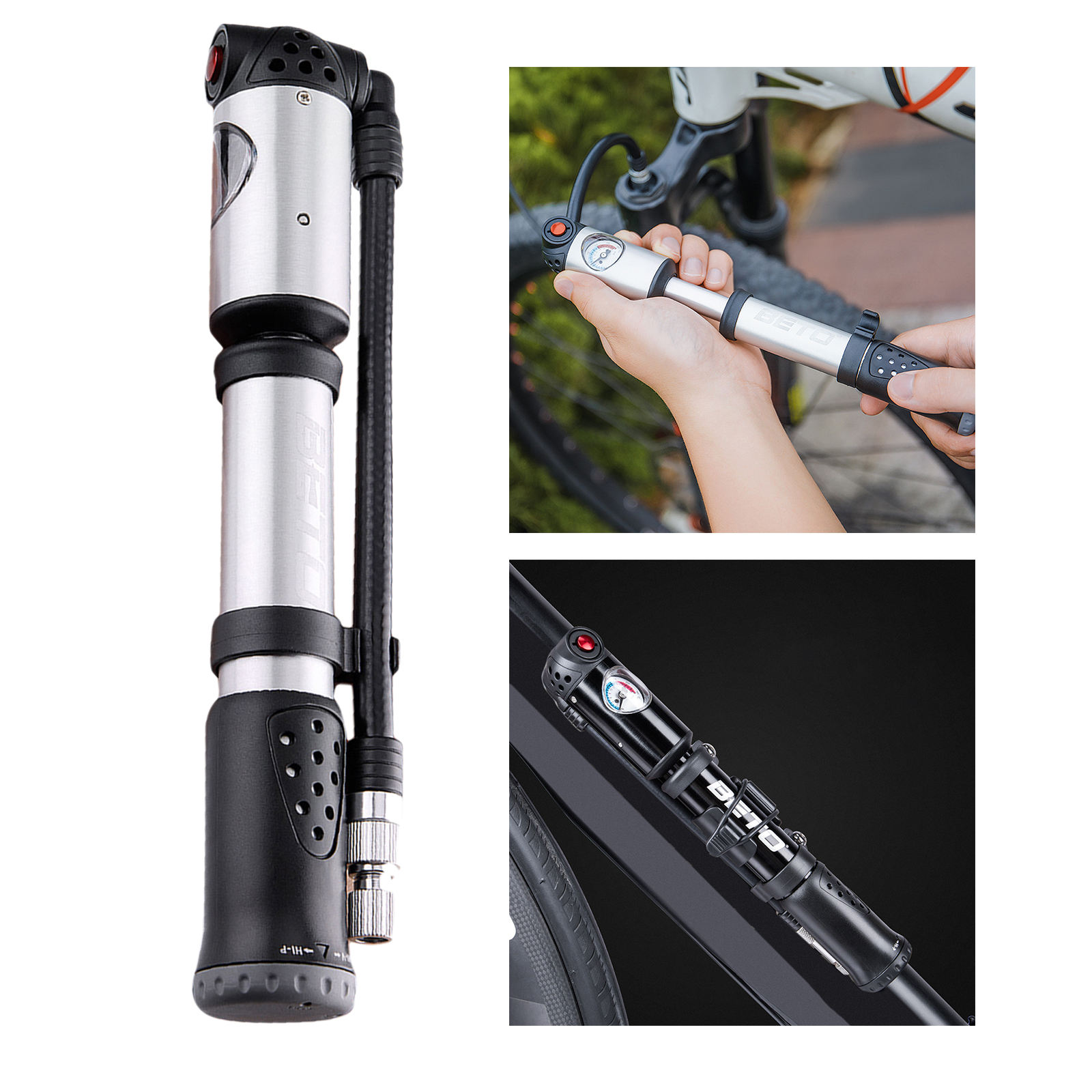 Mini Bike Pump with Pressure Gauge 300 PSI Mounting Bracket Included Portable Hand Pump Inflator for Road Bike Mountain Bike MTB