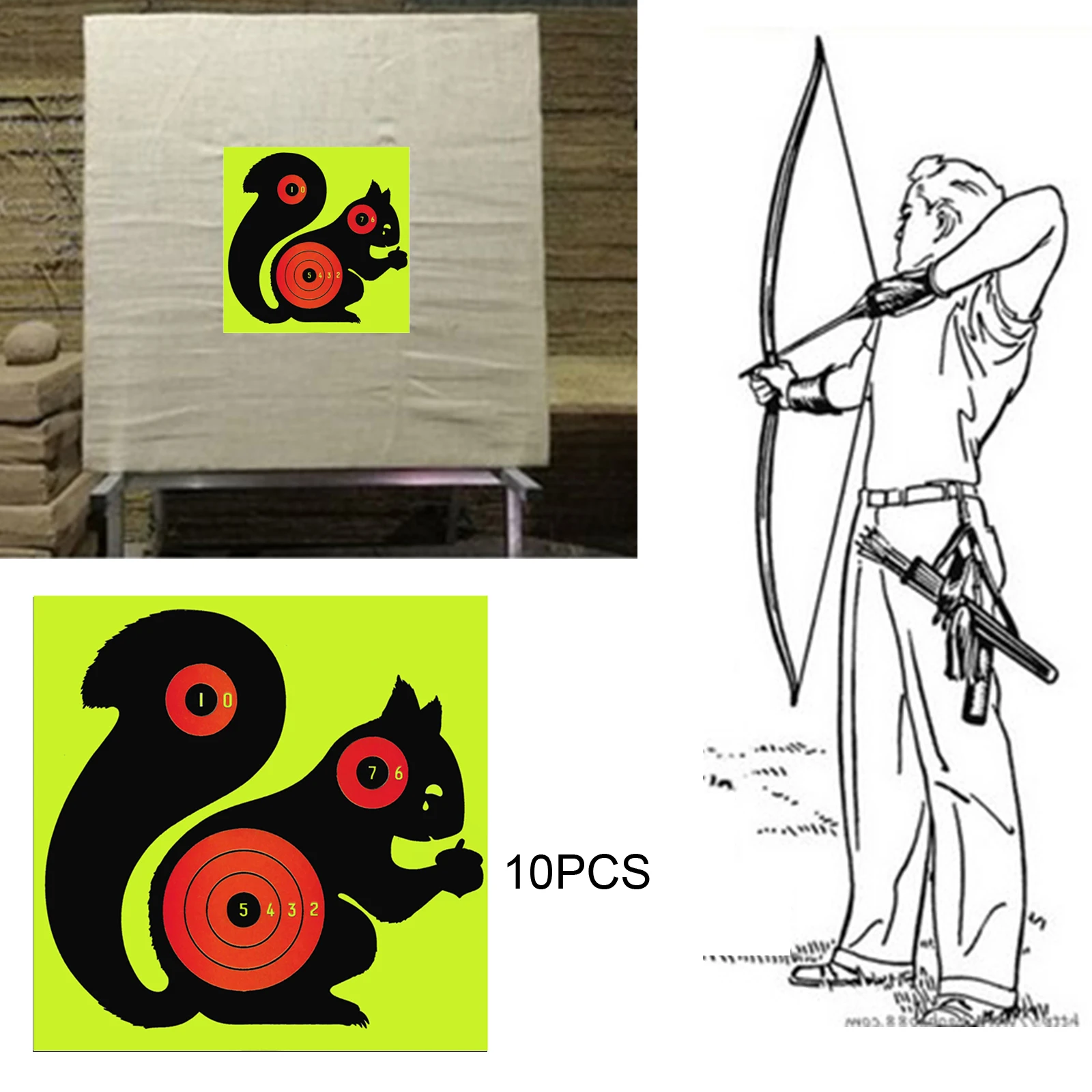 10pcs Paper Target Stickers Adhesive Reactivity Shoot Targets Outdoor Shooting Practice Hunting Training 8*8inch