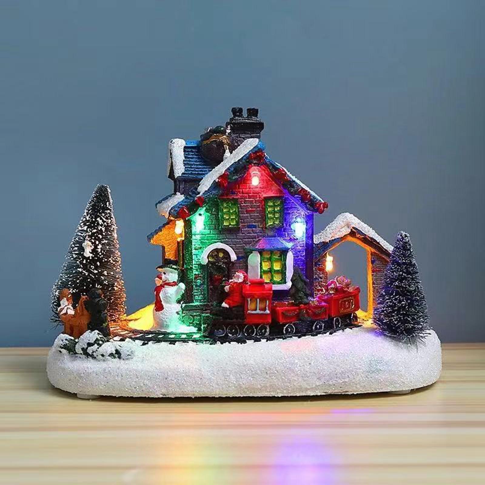 Resin Christmas Winter House Train Figurine Miniature Village with Calendar