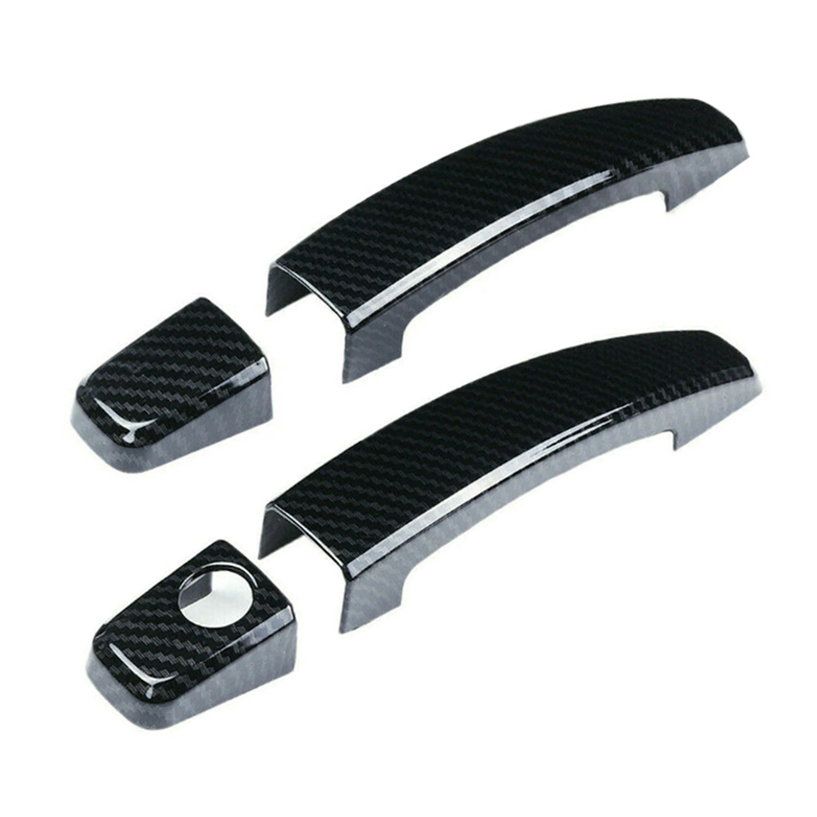 Glossy Carbon Fiber Style Door Handle Covers Outer Trim For Chevrolet Camaro 2010-2015 Driver + Passenger Side Left + Right