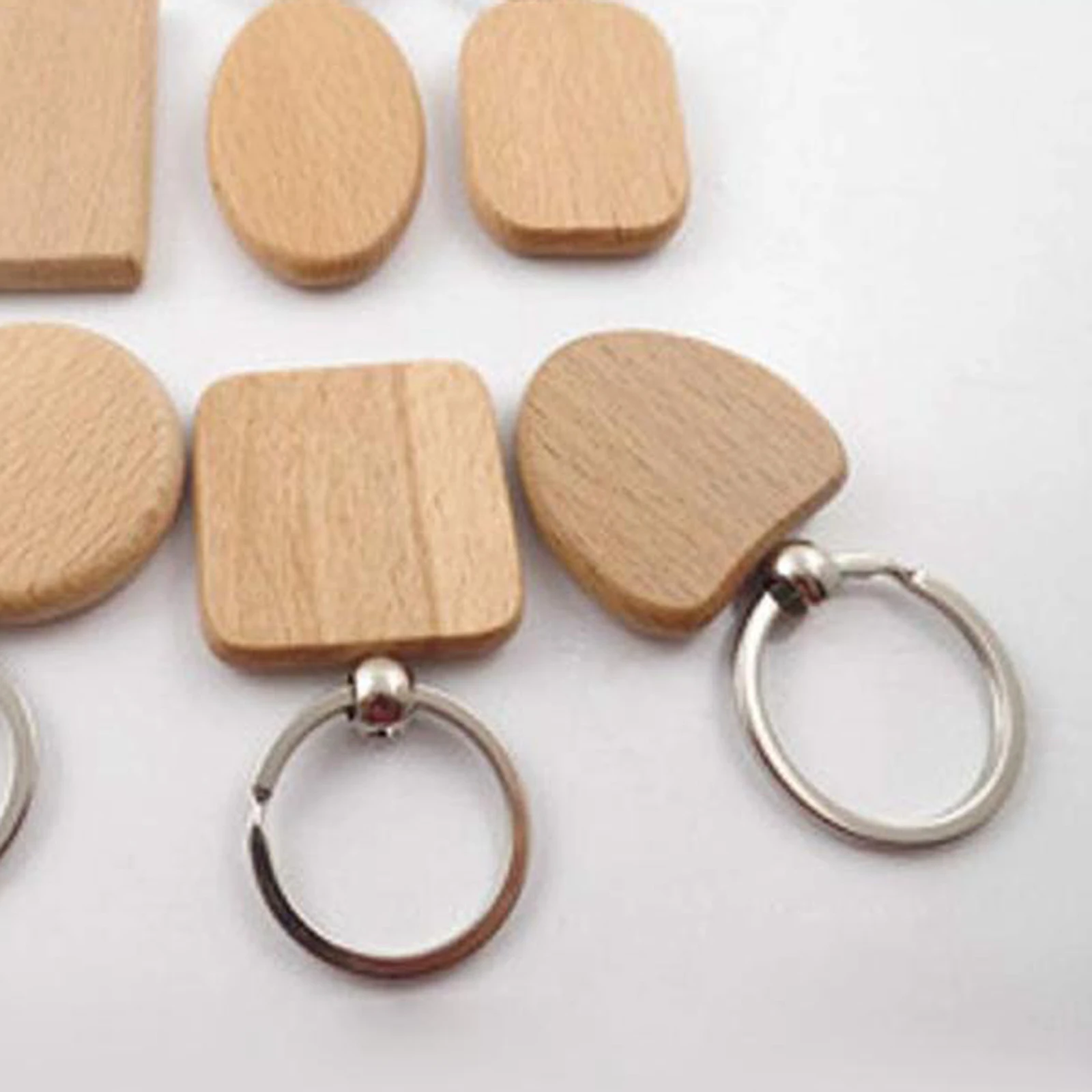 25pcs Blank Round Rectangle Wooden Chain Key Tags for Car Key Rings Hanging DIY Pendants  Wood Heart Keychain Jewelry Making
