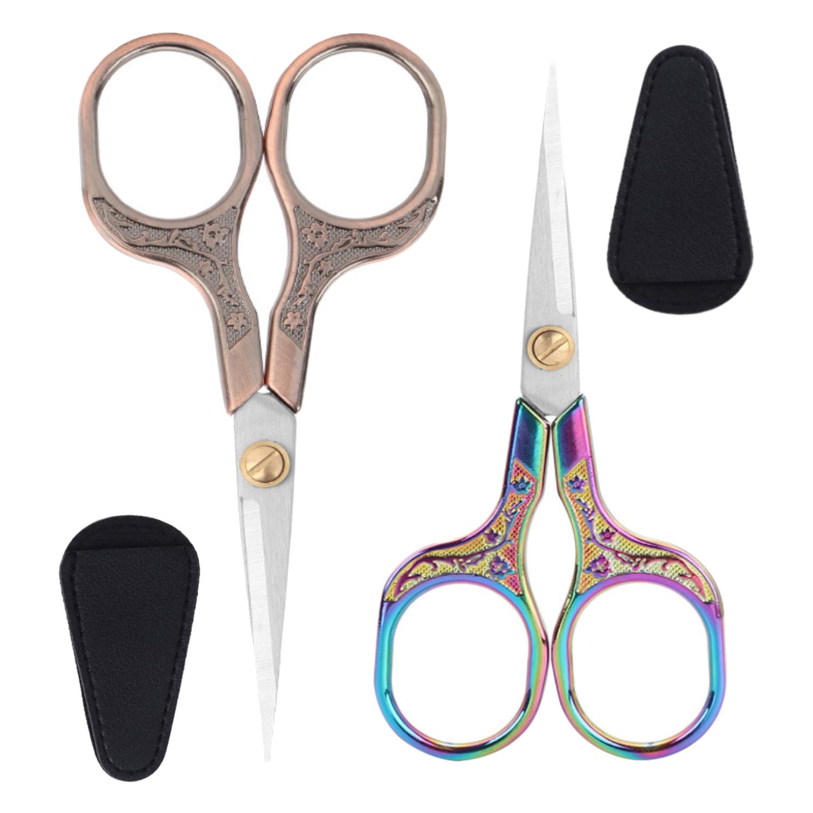 2PC Precision Scissors Vintage Style Sharp and Smooth Cutting Multi Purpose Handcraft DIY Tailor Scissor for Eyebrow Beard