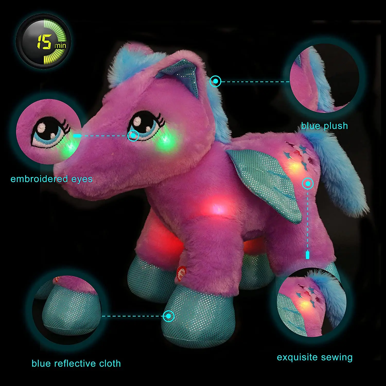 Bedtime Nightlight Companion Birthday Gift for Kids on Christmas Festival Occasions,11'' Purple WEWILL Light up Unicorn Stuffed Animal Glow Soft LED Pegasus Toys 