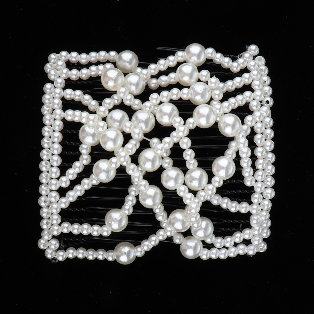 2Pcs Double Slide Hair Comb Magic Bead Stretchy Hair Combs Clips Black+White Headwear Accessories