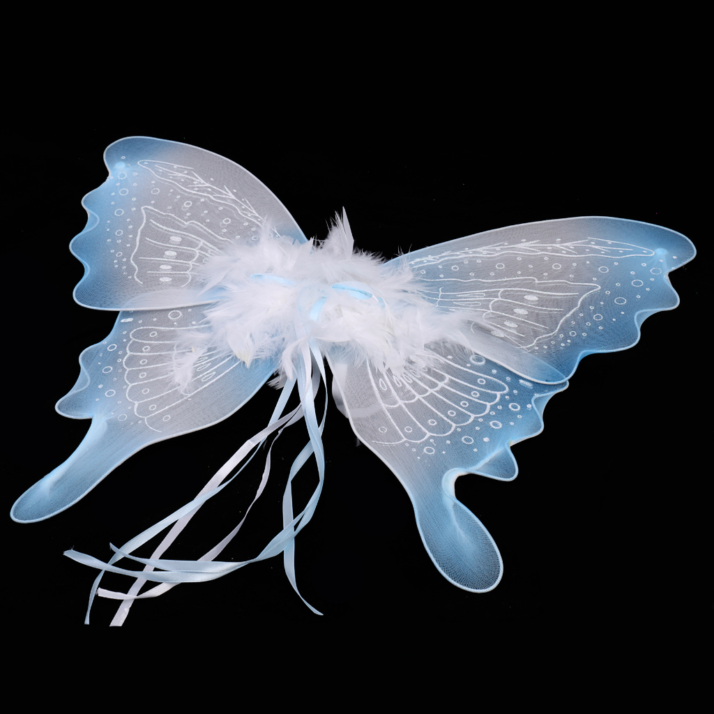 MagiDeal Feather Ribbon Butterfly Angel Fairy With feather ribbon decorative Kid Girls Birthday Party Fancy Dress -Blue