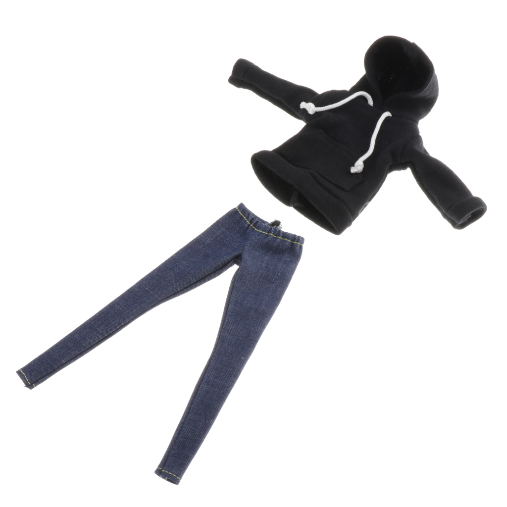 Cute BJD Clothing Hoodie & Jeans Pants for 1/6 Blythe Dollfie Outfits Accs