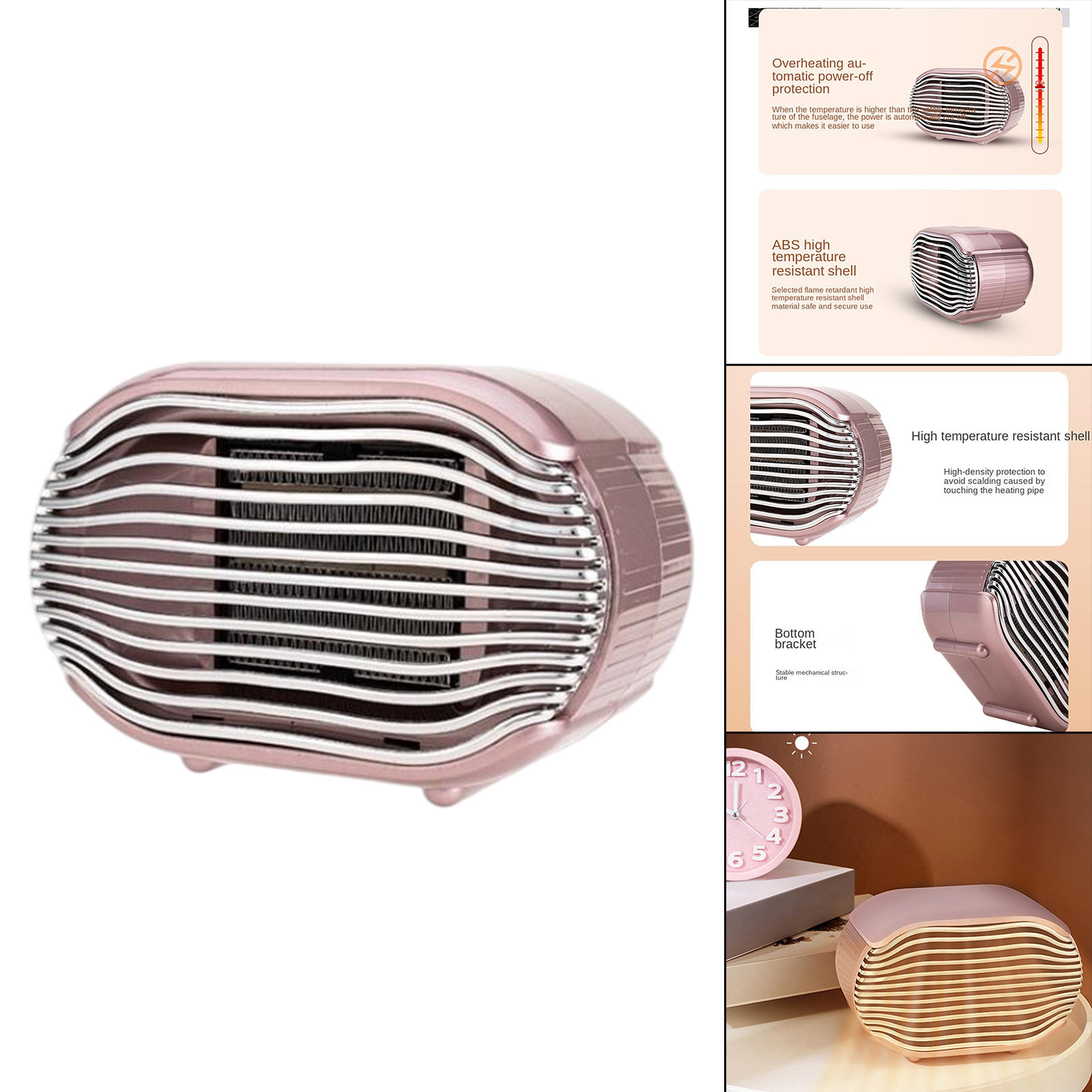 Mini Electric Heater Plug-Uk 220V Overheat Protection Heating Fan Pink Hand Warmer 800W for Bedroom Home Office 165x145x145mm