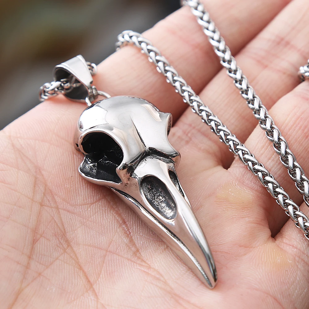 Mens Stainless Steel Chain Viking Crow's skull Pirate Compass Amulet Pendant Necklace Jewelry 45-90cm
