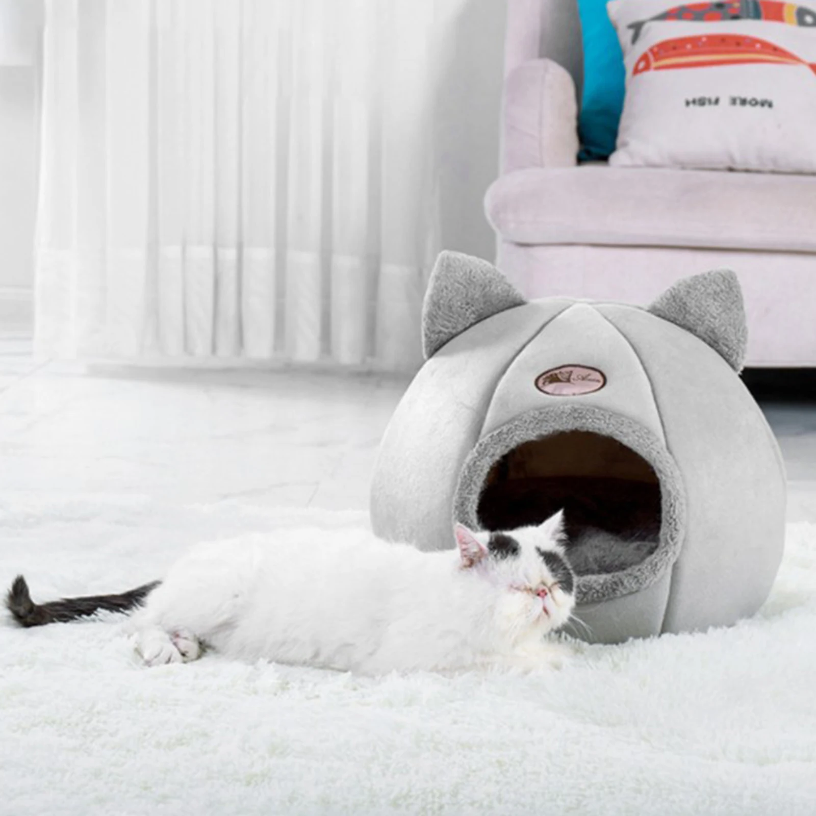 Winter Warm Cat Nest Bed Plush Soft Portable Cute Kittens House Cave Sleeping Bag Cushion Thickened Pet Bed