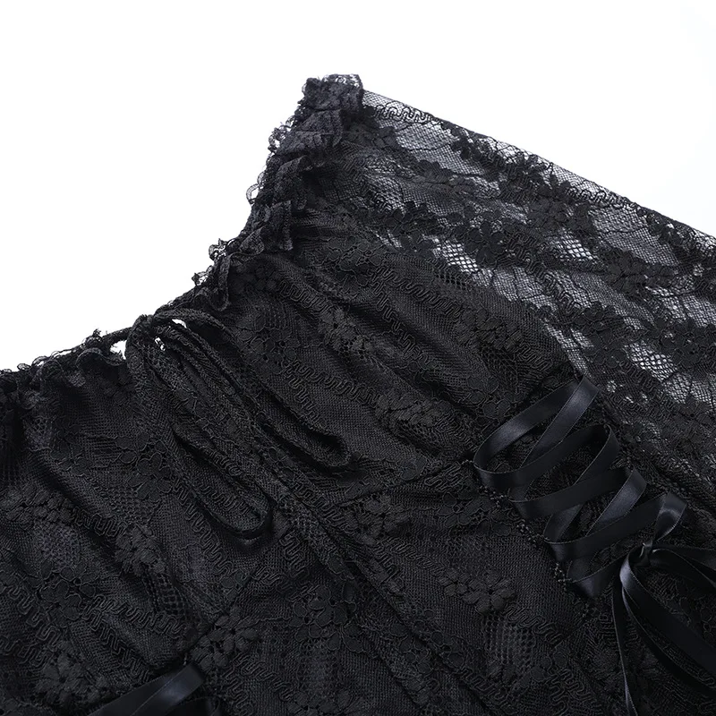 Gothic Grunge Black Lace Dress Women Vintage Mall Goth Off Shoulder Bandage High Waist Corset A-line Dress E-girl Streetwear