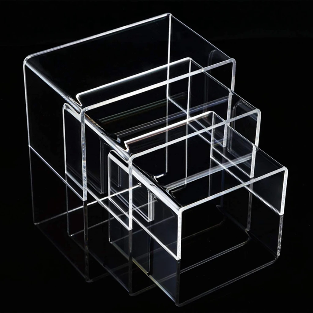 Clear Acrylic Display Risers, 1 Set of 3 Showcase Shelf for Figures, Buffets, Cupcakes and Jewelry Display Stands - 3
