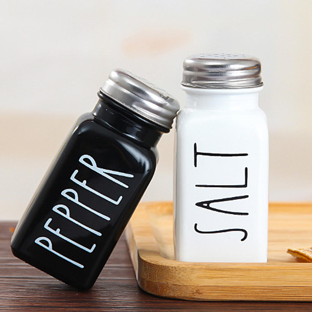 Salt and Pepper Shaker Set Glass Dispenser Jars Farmhouse Design Set of 2 Bottles