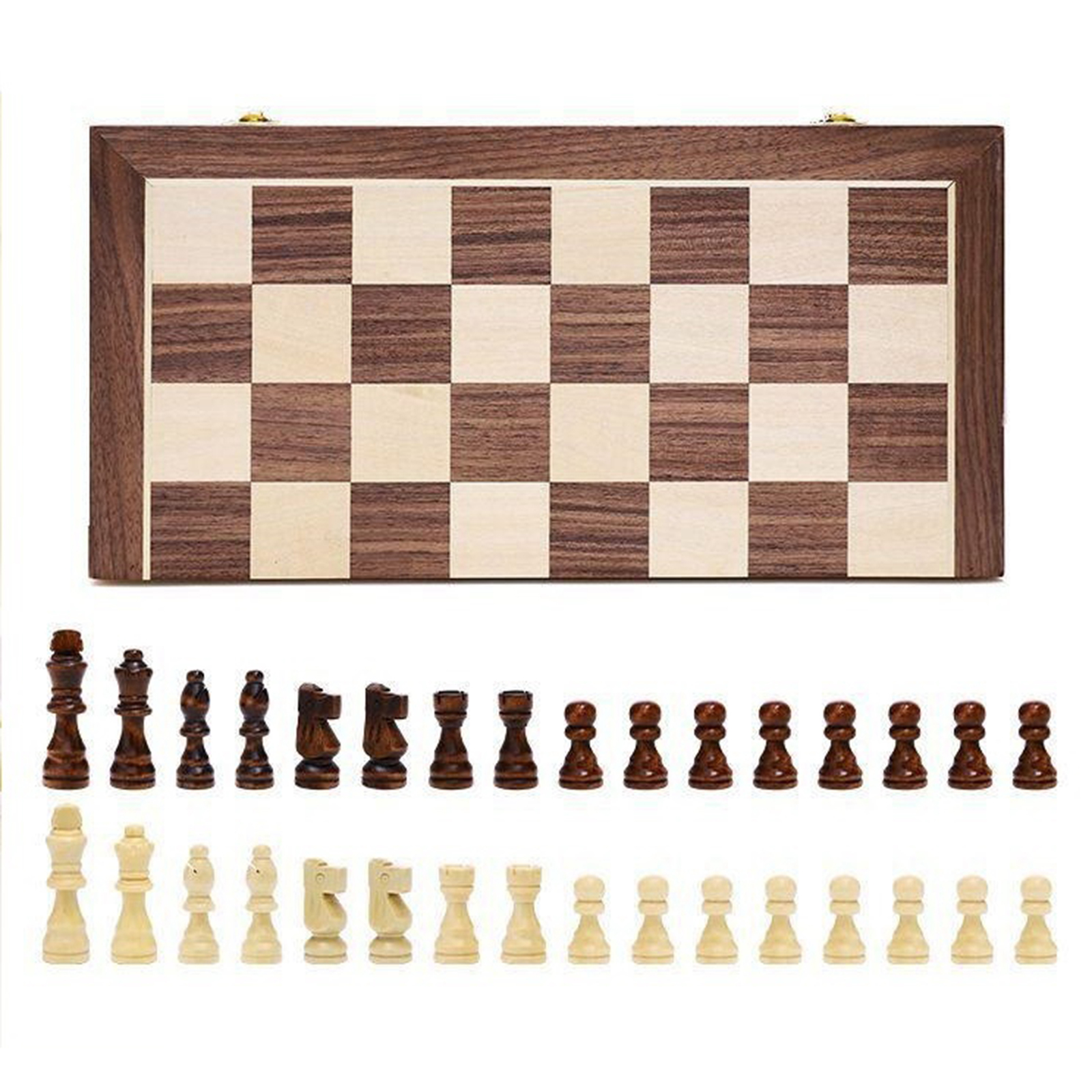 Wooden International Chess Set Foldable Chess Board Storage Space Chessboard 32x Pieces for Kids Adult Festival Gift