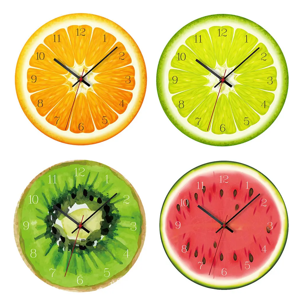 Home Decor Summer Fruit Round Acrylic Wall Clock Non Ticking Silent Clock Art for Living Room Kitchen Bedroom