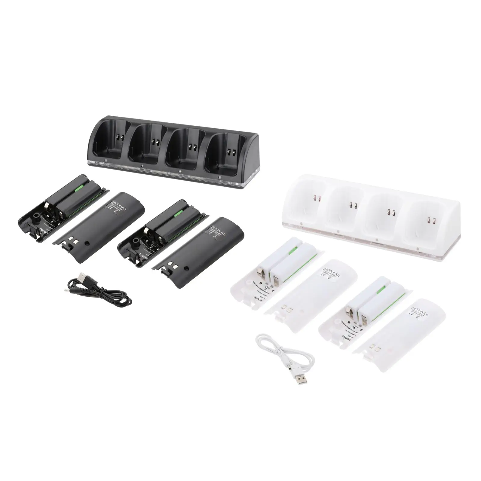 Charging Dock Station with 4 Rechargeable Batteries and USB Cable, 4 in 1 Battery Charger for Wii Controller Game Accessories