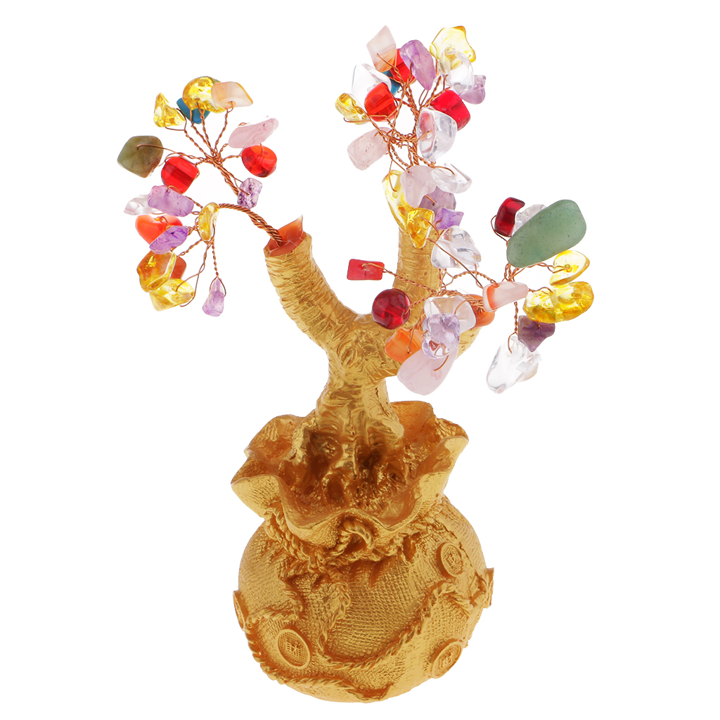 Feng Shui Crystal Money Wealth Tree Yellow Citrine Amethyst Gem Spiritual Lucky