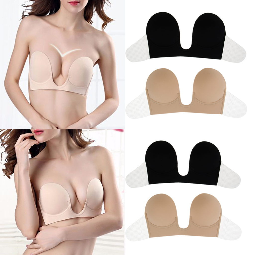 Blesiya Womens Silicone Invisible Strapless Deep U Bra Push Up Gel Backless