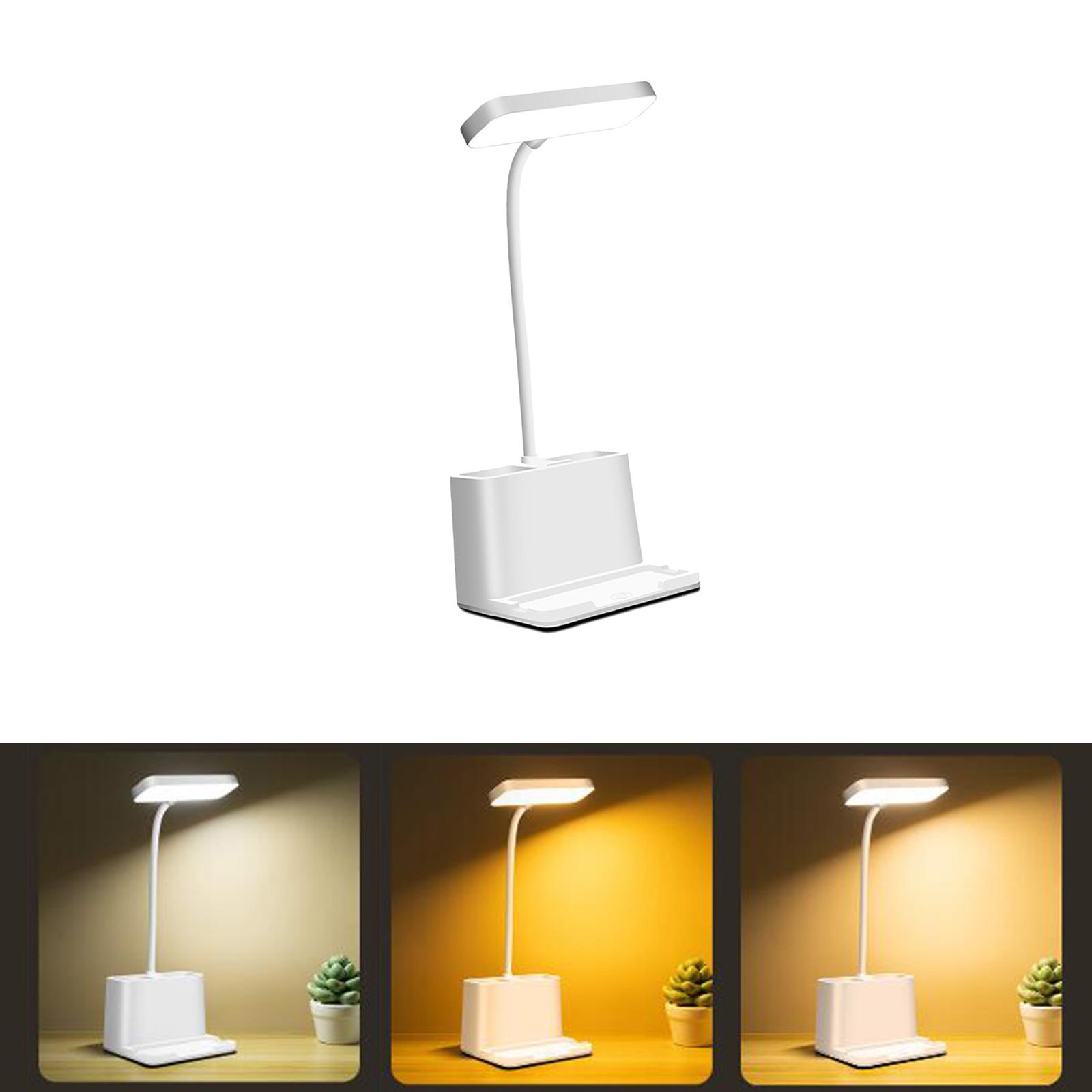 LED Desk Lamp, W/ Double Pen Holder & up Down Phone Bracket, 360 Degree Flexible Gooseneck , Eye Caring Table Light for Kids