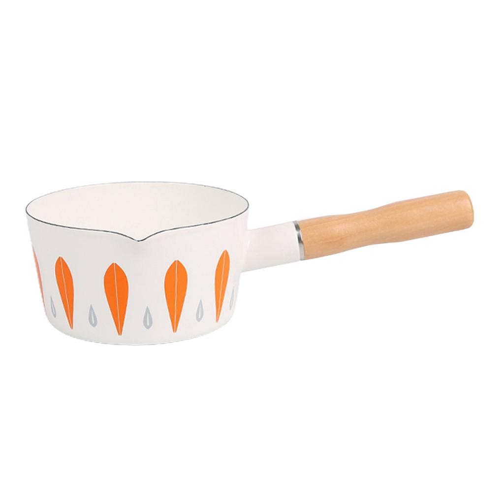 Saucepan 1L Enamel Milk Pot Wooden Handle Small Pot Oil Fryer Kitchen Utensils, No Lid