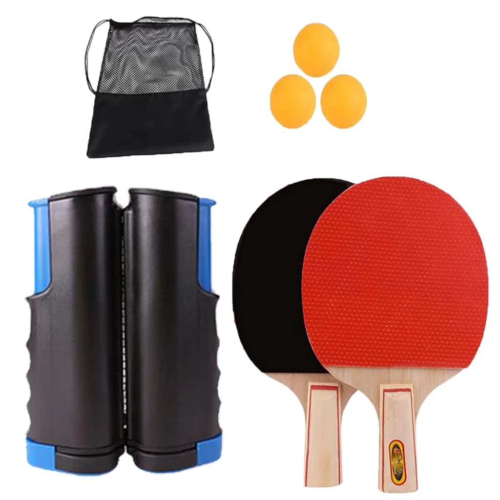 Table Tennis Set 2 Paddle Bats 3 Balls Net Rack Storage Bag Outdoor Indoor Game Table Tennis Equipment