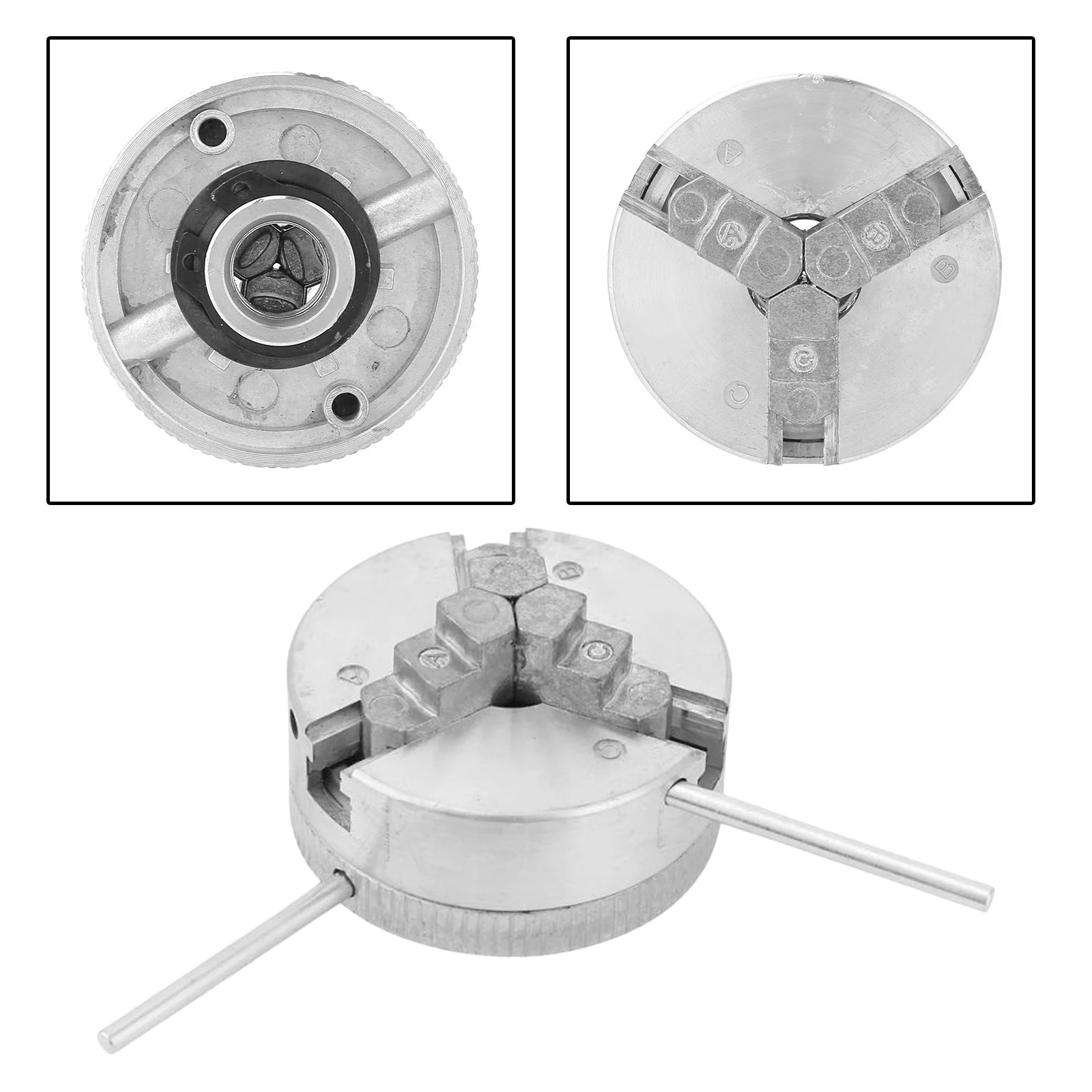 Three-Jaw Chuck with 2 Adjustment Lever, Self Centering Lathe Chuck for Woodworking Lathe, Clamping Diameter 1.8~56 mm/12~65 mm