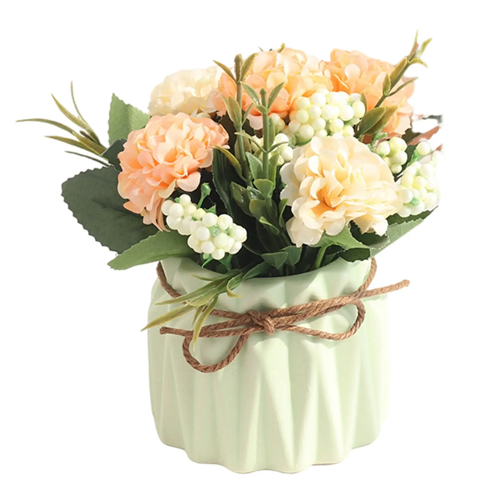 Artificial Flower Fake Simulation Hydrangea Flower Ceramic Vase Realistic Faux Plant for Table Centerpieces Home Wedding Decor
