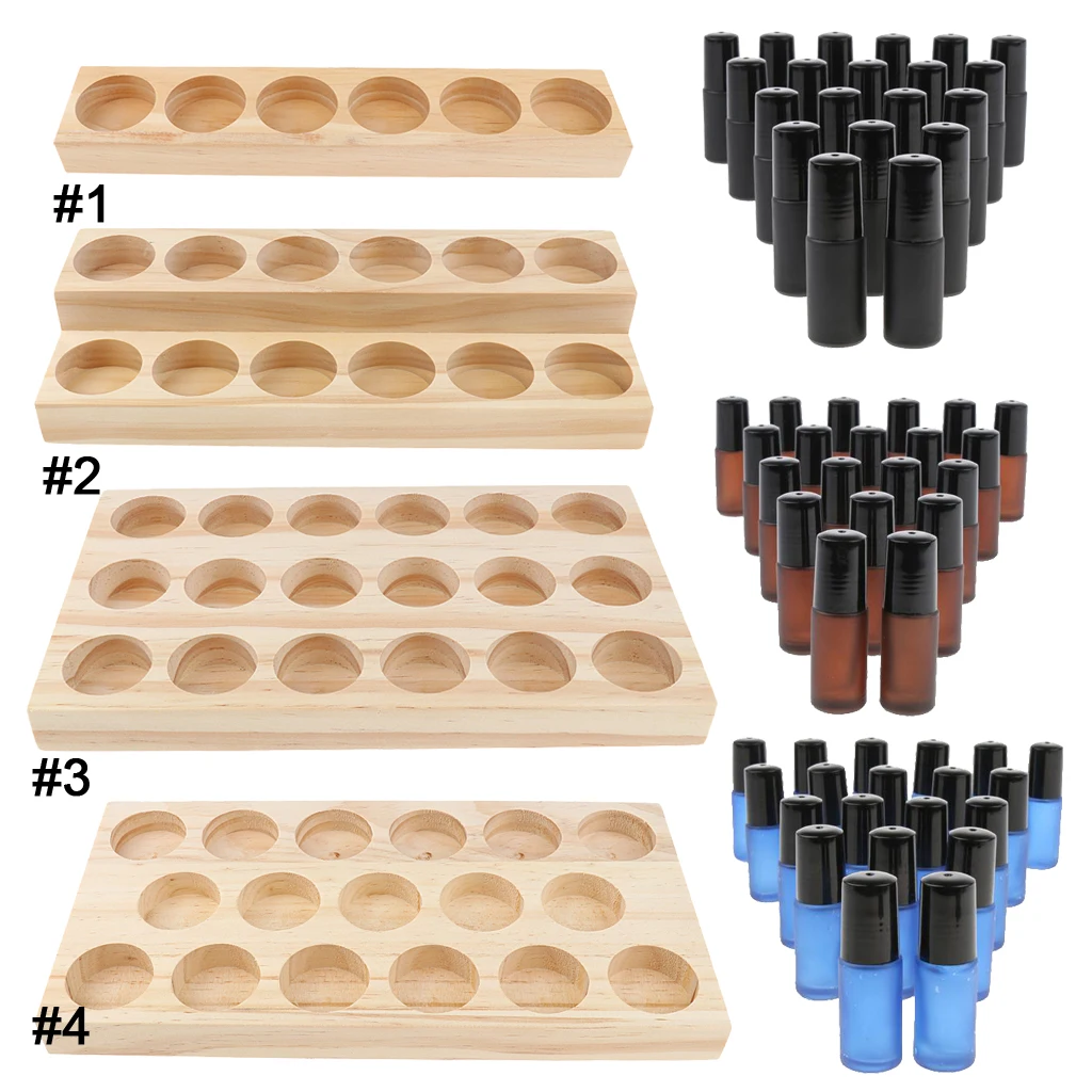 NATURAL WOOD Perfume Cosmetic Makeup Essential Oil Display Storage Organizer Rack Stand for 17 Pieces 30ml Vials