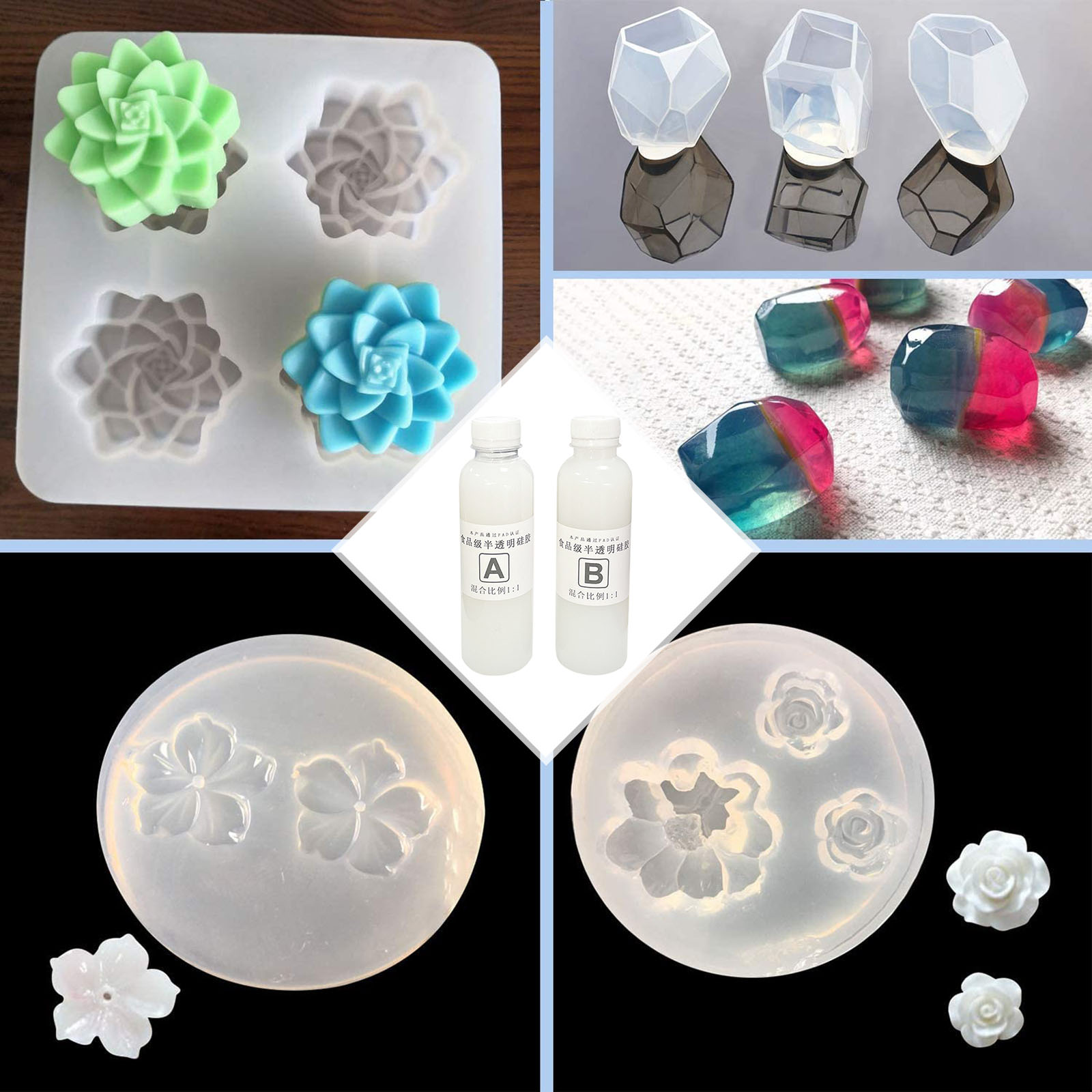 Silicone Mold Making Kit Translucent Silicone Rubber Liquid Silicone Rubber - 1:1 for Resin Casting Molds, Jewelry,Candle Molds